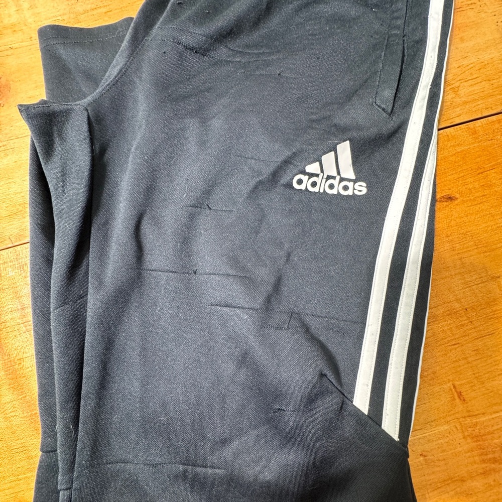 Adidas Men's Black Joggers with White Stripes